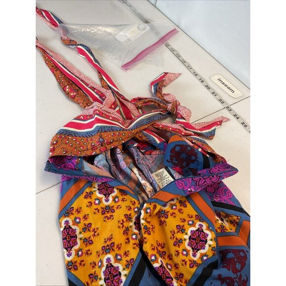 Free People Maritzah Jumpsuit Size 2 wide leg cropped BOHO Moroccan colorful - Picture 12 of 13